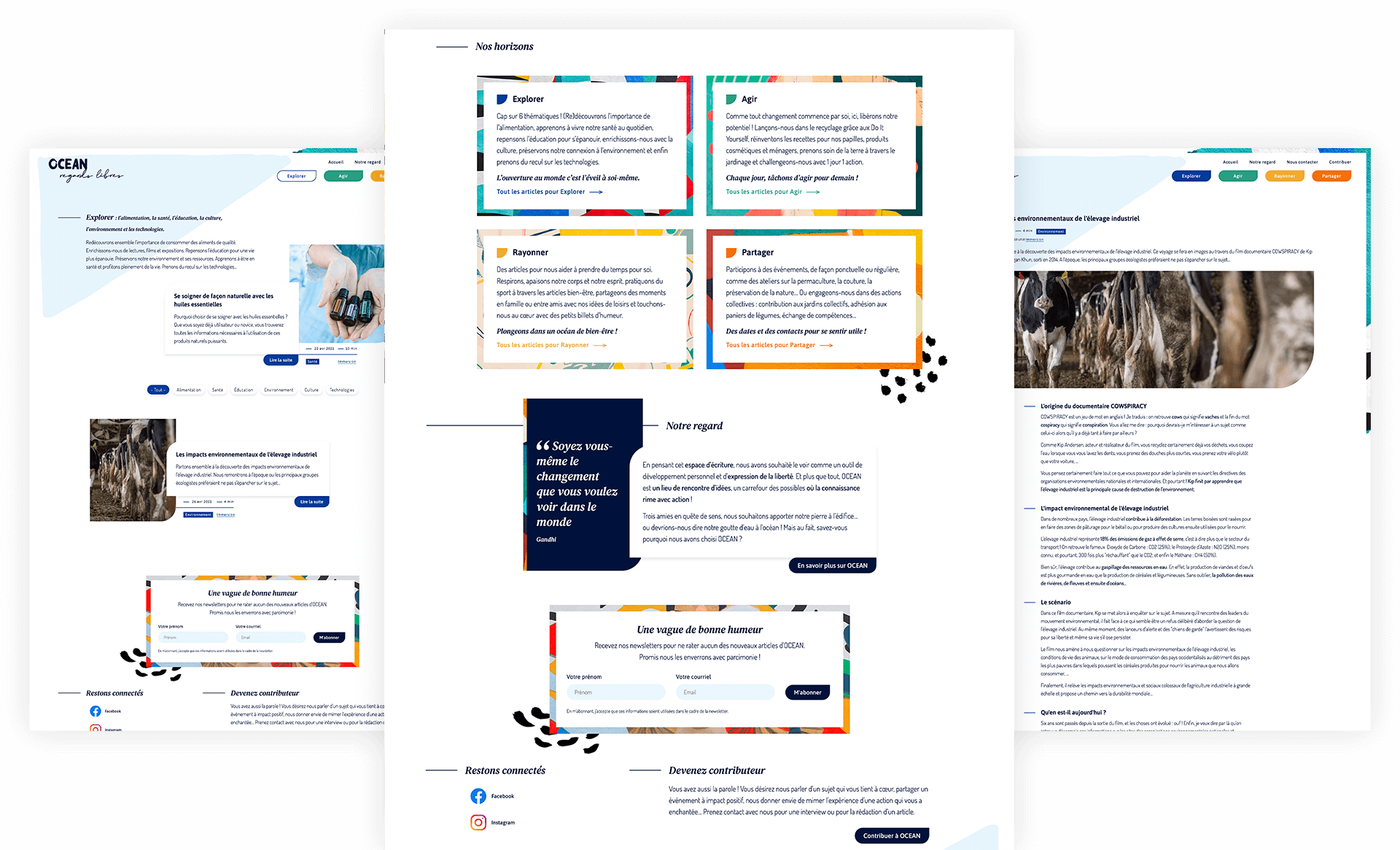 Mockup des différentes pages du site internet OCEAN regards libres.