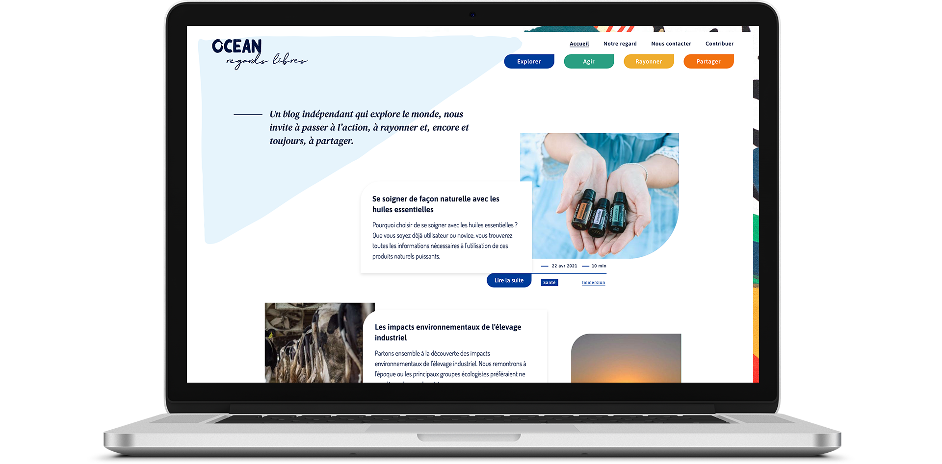 Mockup d'un ordinateur sur le site internet de OCEAN regards libres.